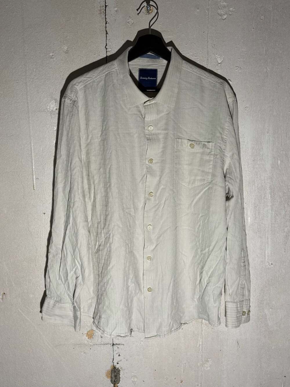 Tommy Bahama XL Silk Cotton Blend Textured Long Sleeve Button Down Shirt Off-Whi